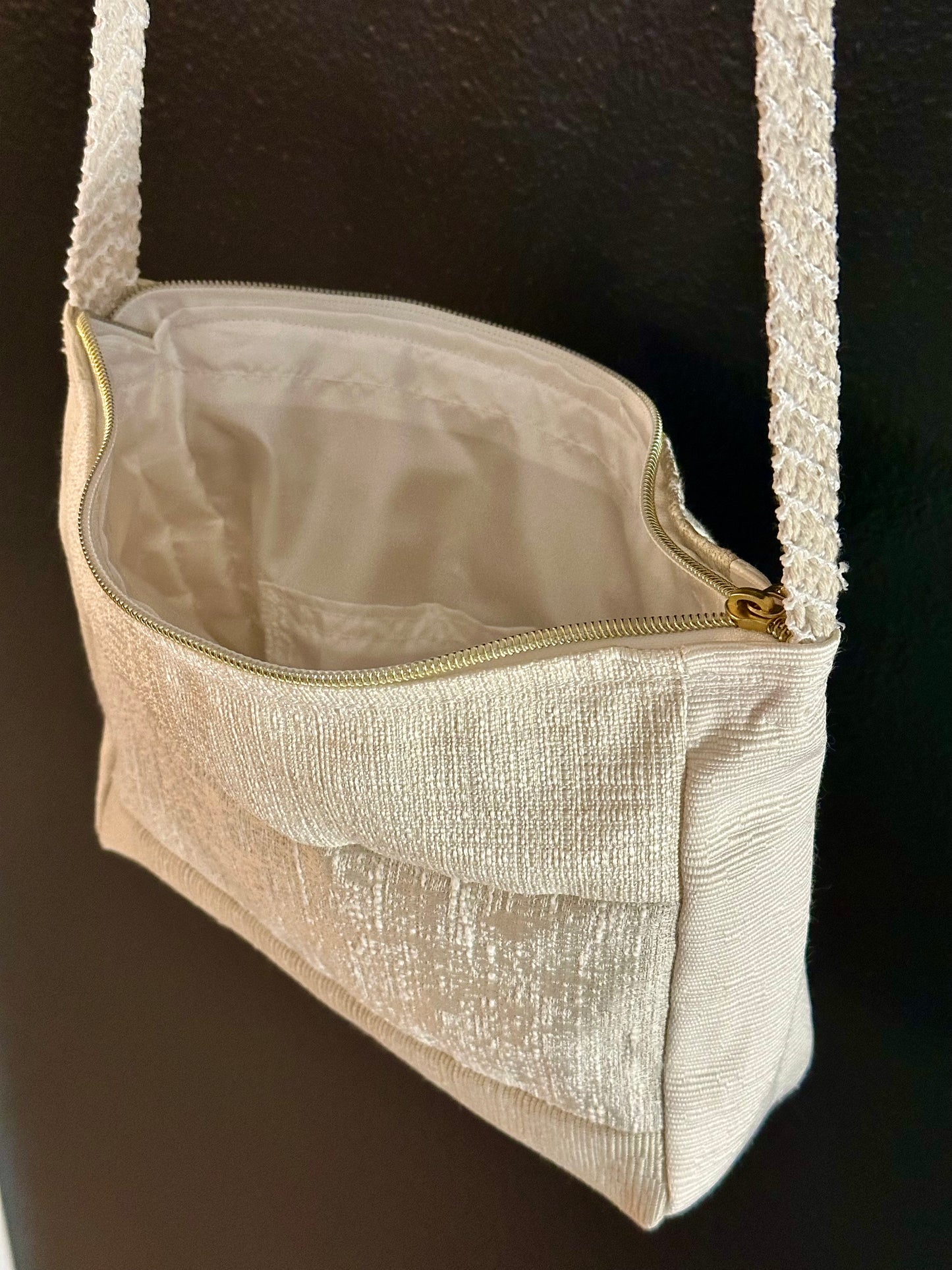 Handmade Patchwork Quilted White Crossbody Purse