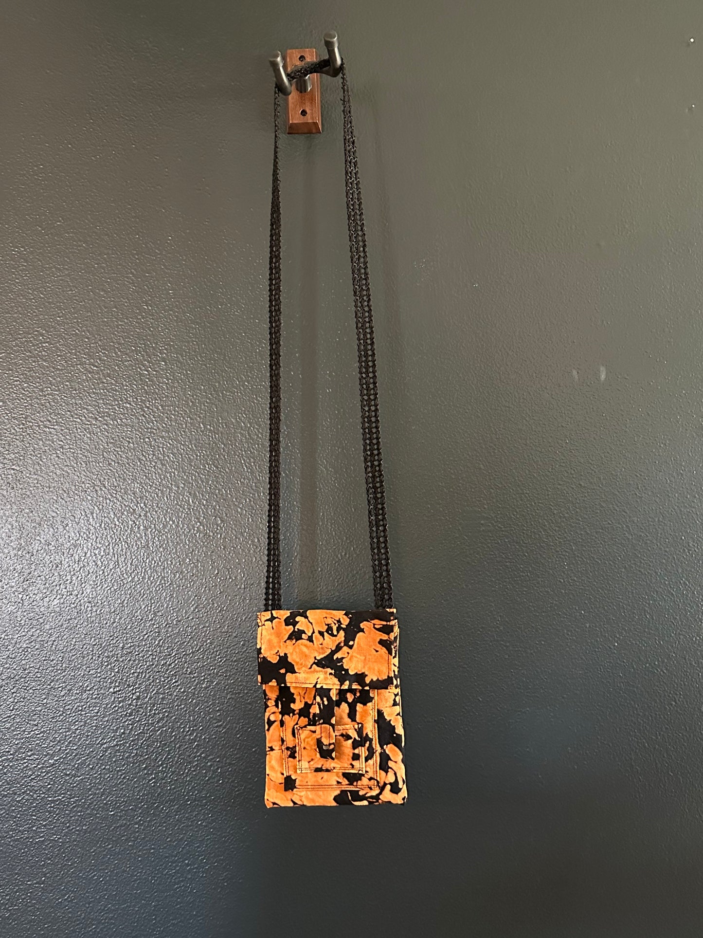 Handmade Bleached Orange and Black Denim Crossbody Purse