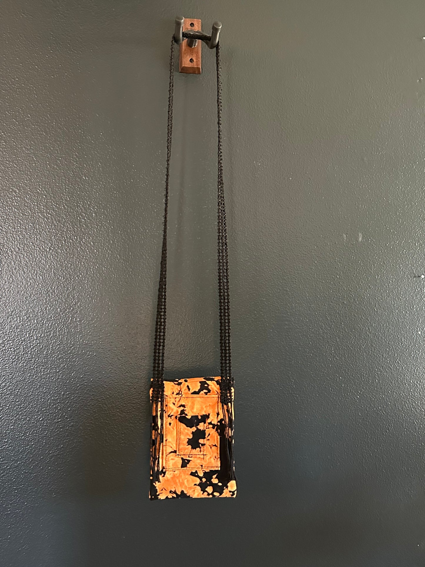 Handmade Bleached Orange and Black Denim Crossbody Purse