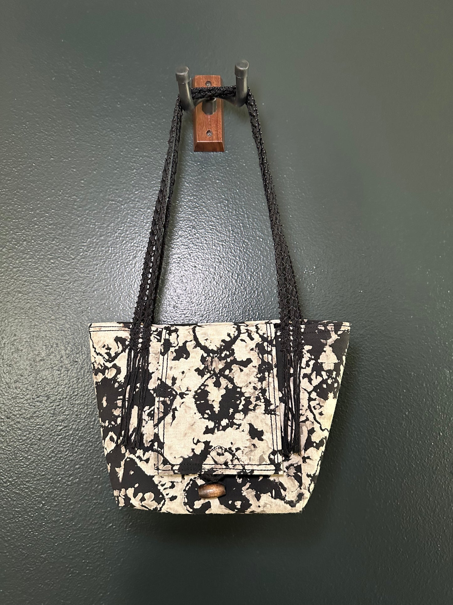 Handmade Bleached Black and White Shoulder Purse