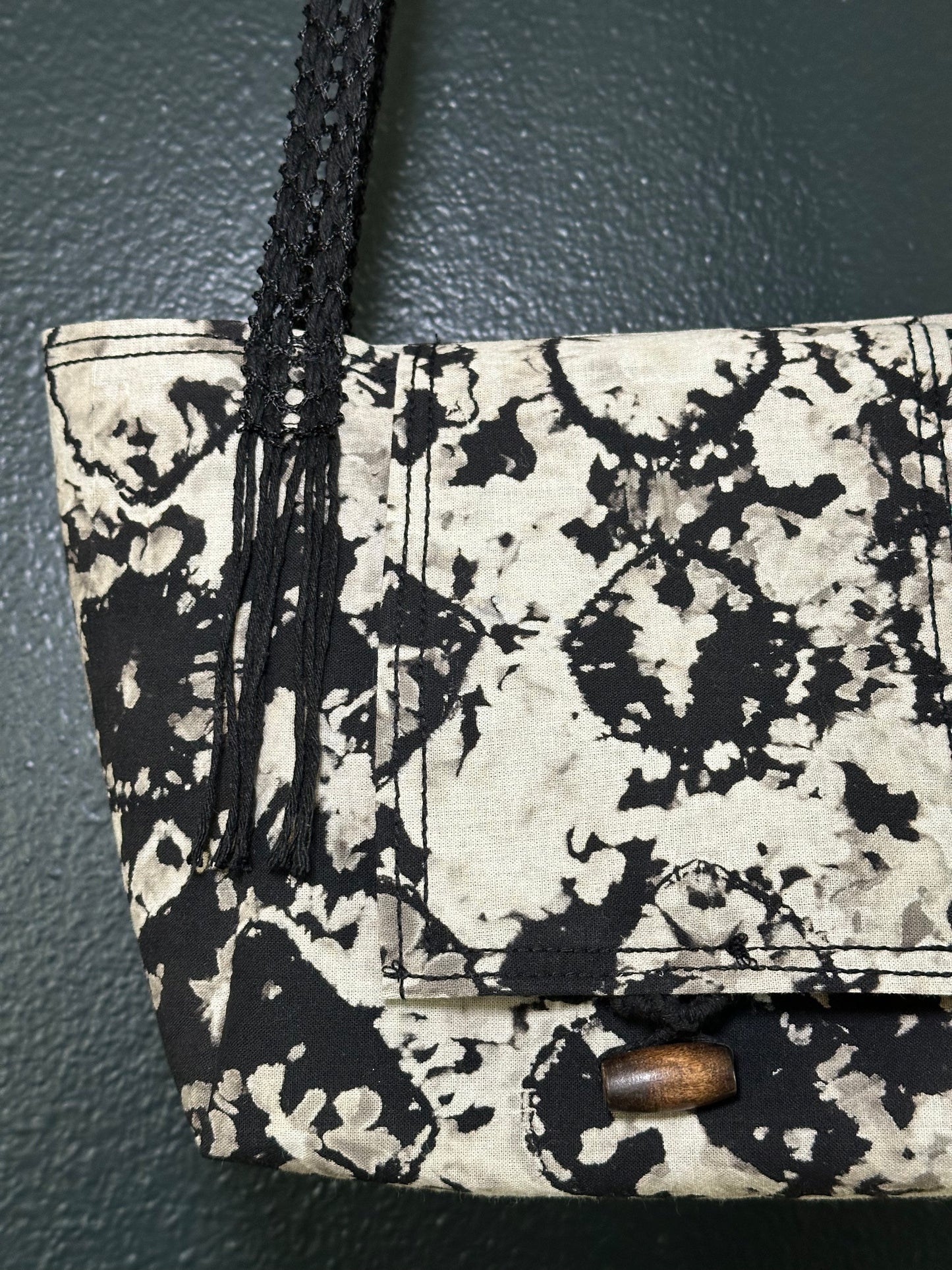 Handmade Bleached Black and White Shoulder Purse