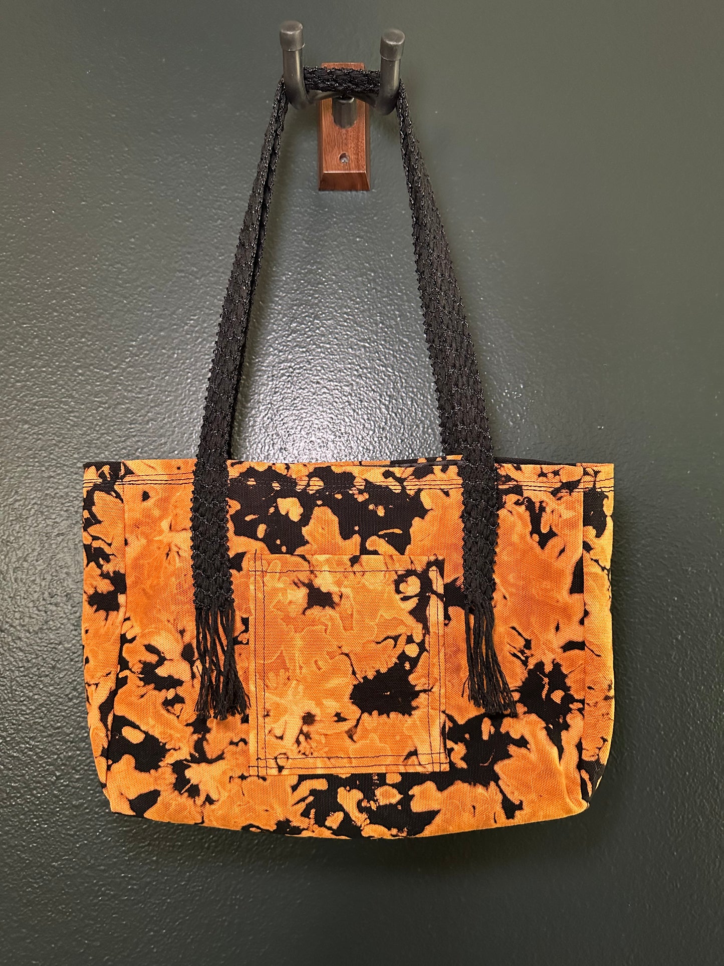 Handmade Bleached Orange and Black Denim Shoulder Purse