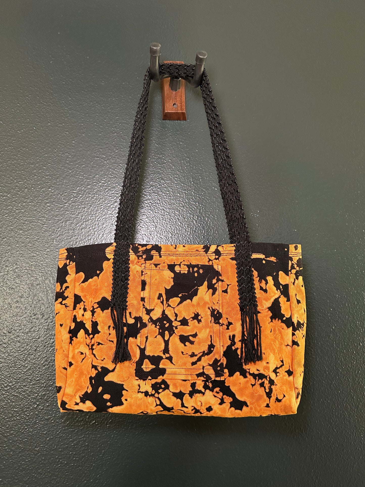 Handmade Bleached Orange and Black Denim Shoulder Purse