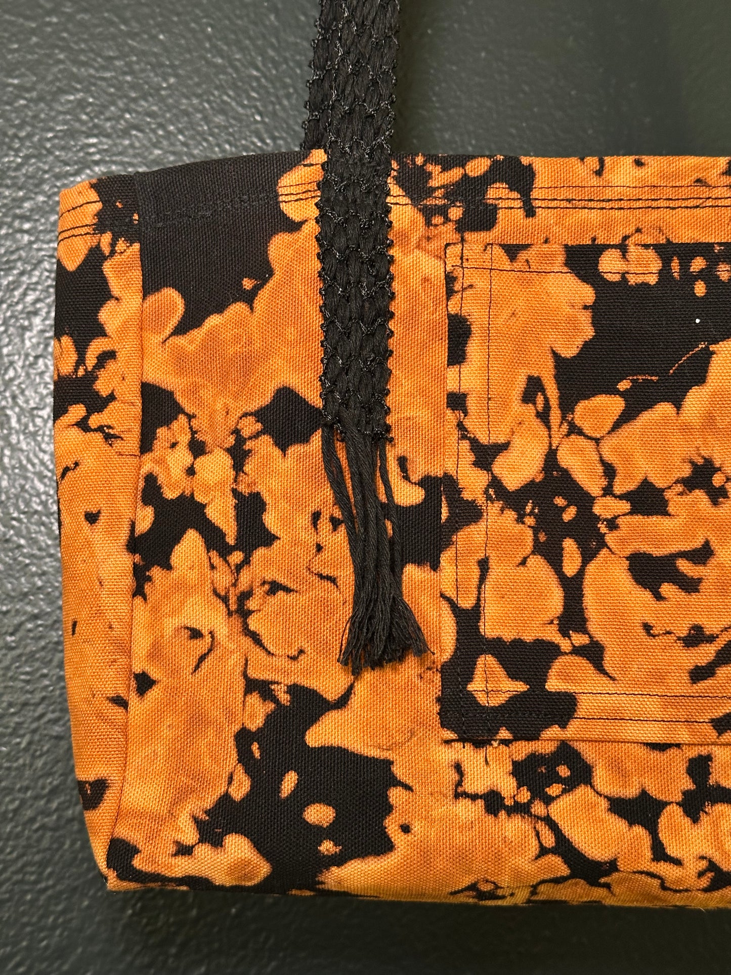 Handmade Bleached Orange and Black Denim Shoulder Purse