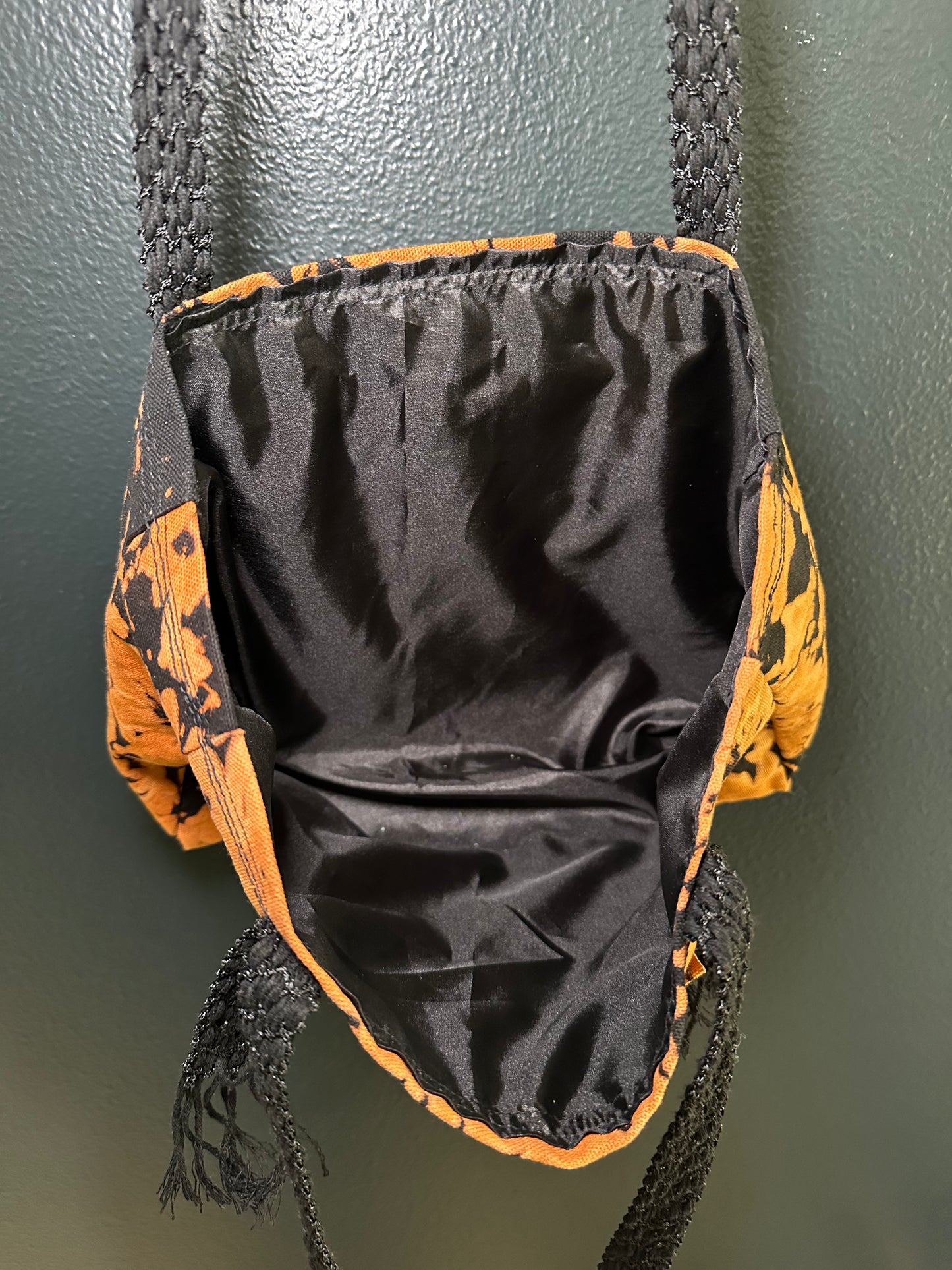Handmade Bleached Orange and Black Denim Shoulder Purse