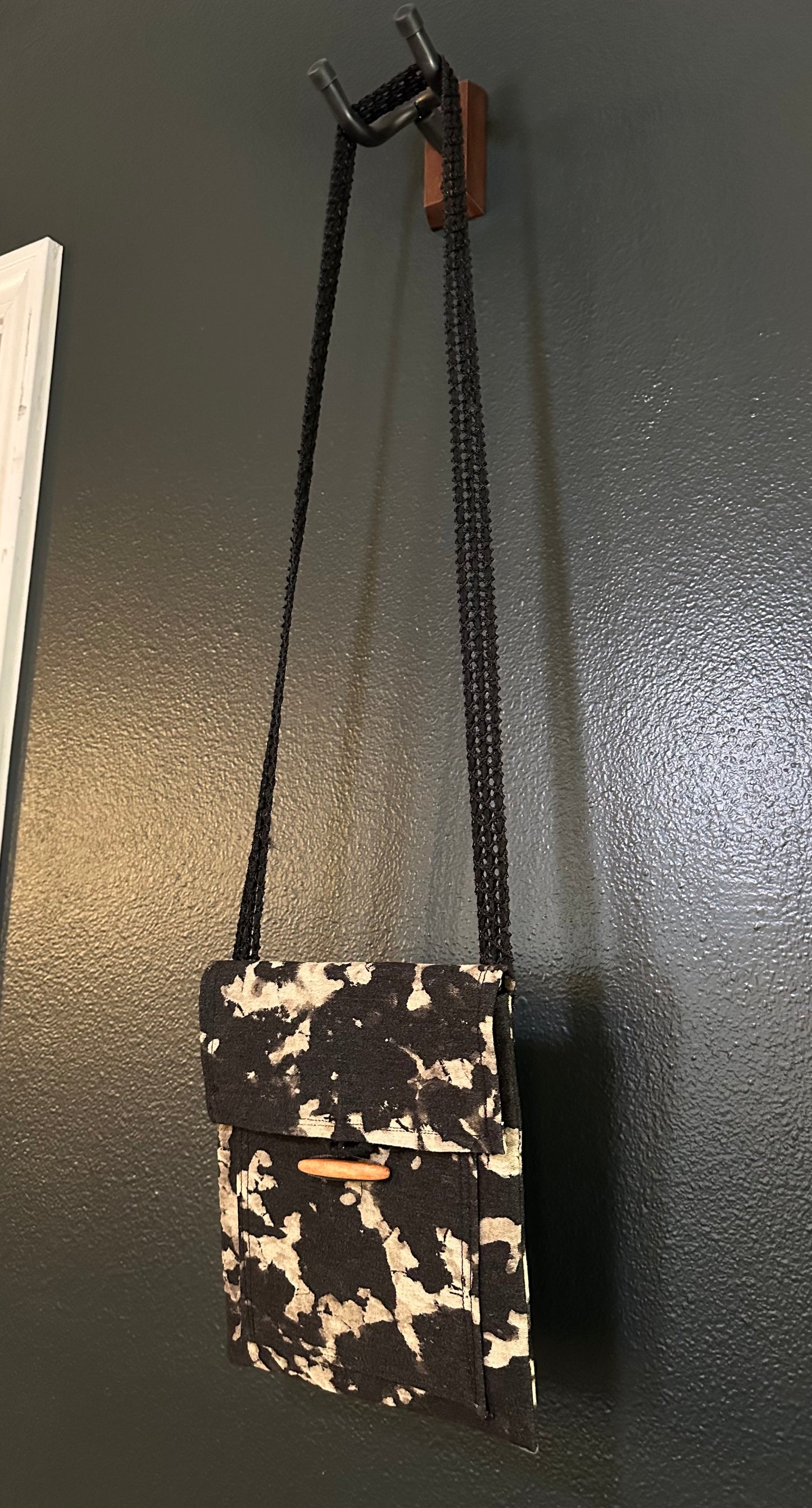 Black and White Tie Dyed Bleached, Handmade Purse