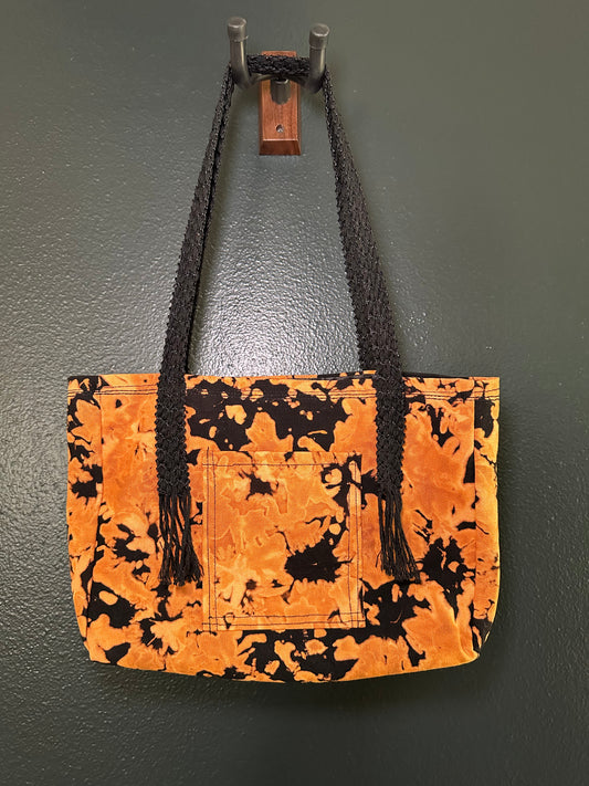 Handmade Bleached Orange and Black Denim Shoulder Purse